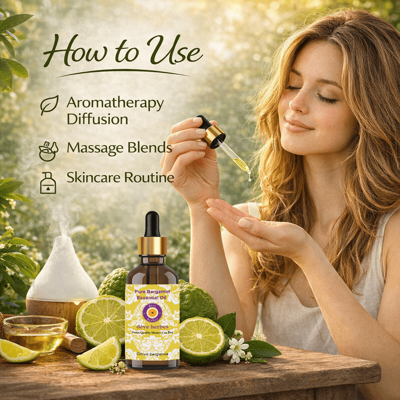 Deve Herbes Pure Bergamot Essential Oil (Citrus bergamia) Steam Distilled, Natural & Aromatherapy Use 100ml