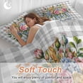 thumbnail image 4 of 3 Piece Pink Spring Floral Duvet Cover Set Full Size, Microfiber Comforter/Quilt Cover with Corner Ties and 2 Pillowcases, Flowers Gray Plaid Farmhouse All Season Soft Bedding with Zipper Closure, 4 of 8