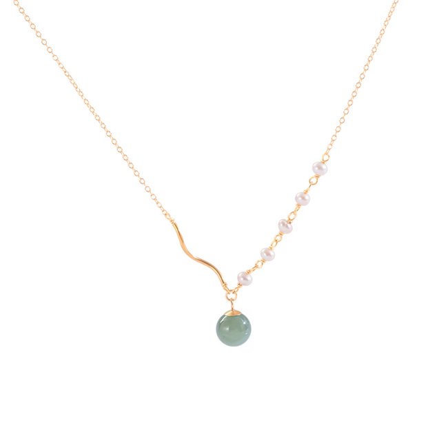 Collar de gargantilla para mujer, colgante de jade hetiano verde natural, regalo de cumpleaños de joyería de cadena de perlas de agua dulce con cuentas ajustables de riqueza de la suerte