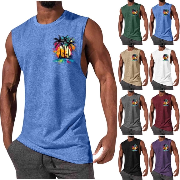 Hilenly Mens Tank Tops Sleeveless Hawaiian Shirt Graphic Tees Summer Beach Vacation Muscle Shirts