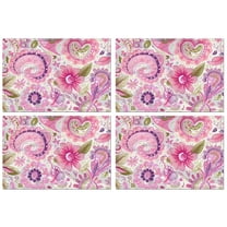 Pioneer Flower Floral Print Pattern Summer Placemats Table Placemats Set Of 4-Linen Kitchen Washable Placemats Table Mats 12x18 Inch Non-Slip Heat Resistant