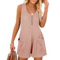 thumbnail image 2 of MSJUHEG Jumpsuits For Women One Piece Jumpsuits For Women Women Scoop Neck Sleeveless Rompers Button Down Jumpsuit Adjustable Waist Drawstring Shorts Womens Jumpsuit Pink S, 2 of 7