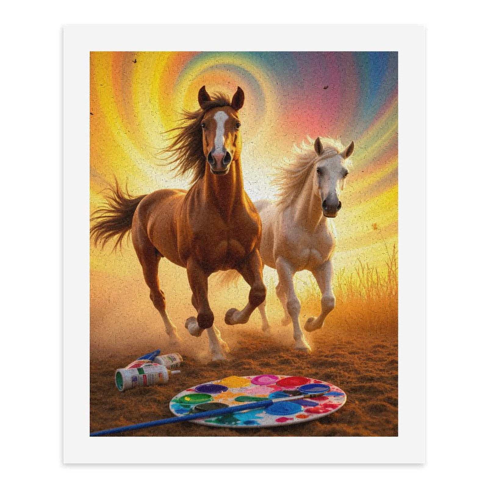 Paint By Numbers Kit for Adults Beginner - DIY Horses Colorful Sunset Art Palette Canvas Painting Kits for Adults, Frameless Paint By Number for Adults for Home Wall Decor 16x20 Inch