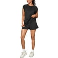 thumbnail image 4 of ATHLECHIC Women's Summer Cap Sleeve Crew Neck Tops Elactsic Waist Shorts Casual 2 Piece Tracksuit M Black, 4 of 5