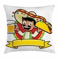 thumbnail image 1 of Mexican Throw Pillow Cushion Cover, Latino Man Holding Cold Beer and Tacos Restaurant Poster Style Funny Cartoon Print, Decorative Square Accent Pillow Case, 20 X 20 Inches, Multicolor, by Ambesonne, 1 of 2