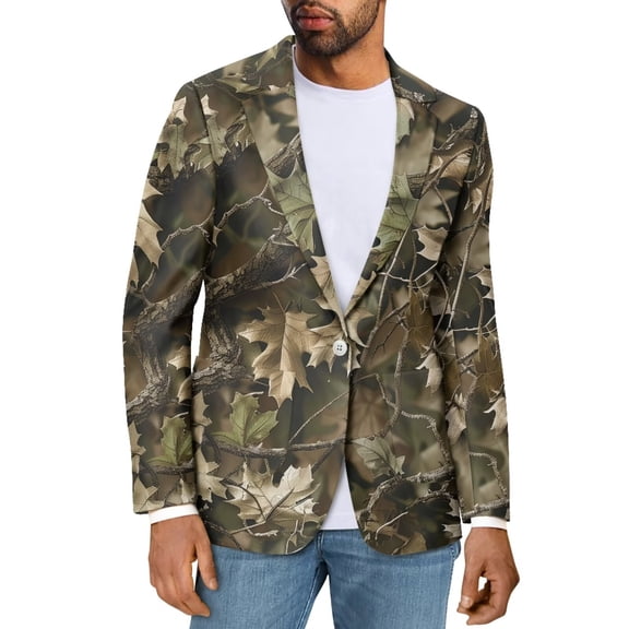 Uorisanigo Dry Leaf Print Men's Suit Jacket Lightweight Stretch Men's Casual Blazers Sport Coats Size XS Comfortable Long Sleeve Sport Coat Jacket Fashion Knit