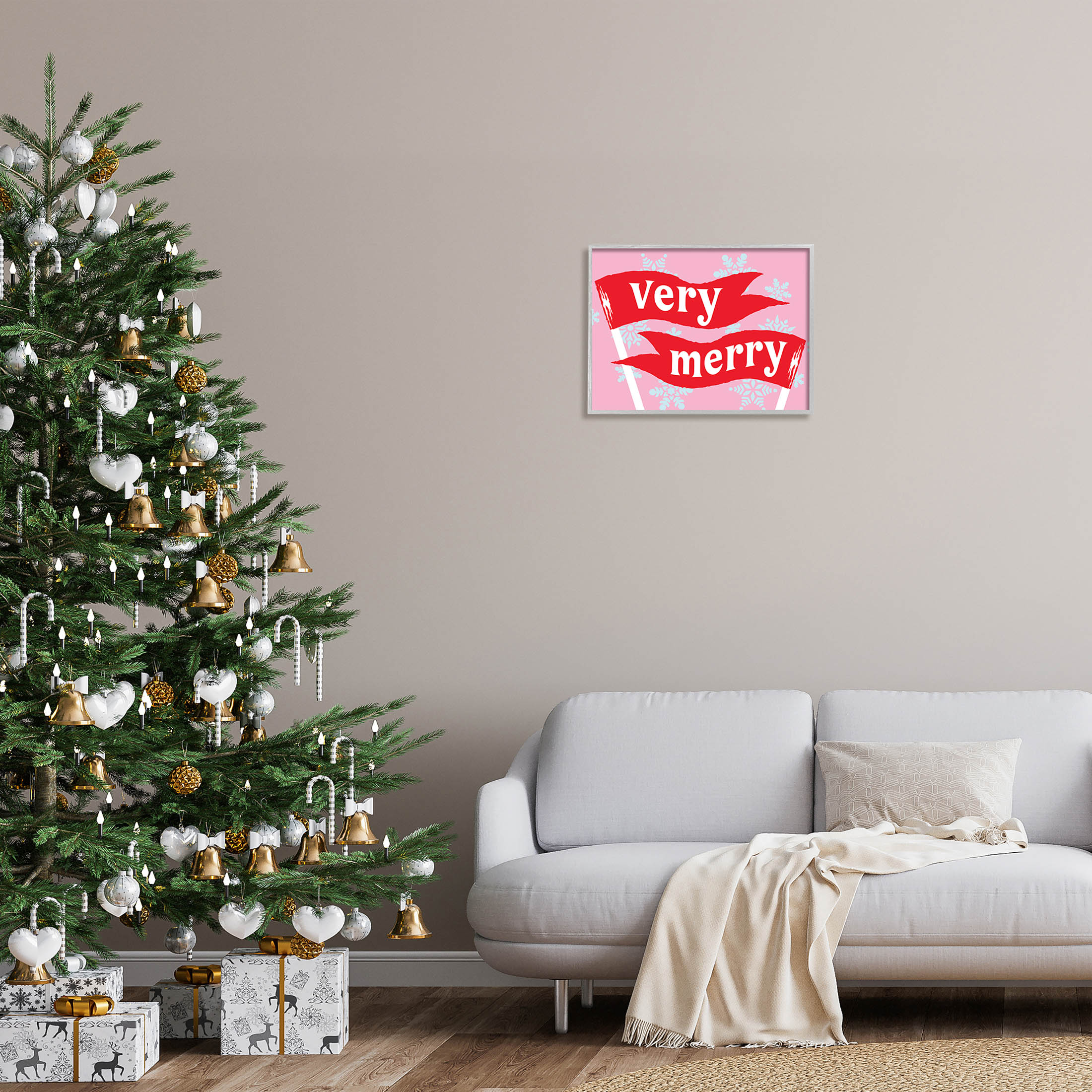 Very Merry Bold Holiday Flags Holiday Graphic Art Gray Framed Art Print Wall Art