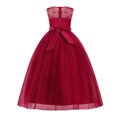 thumbnail image 2 of IDOPIP Little Big Girls Tulle Retro Vintage Dresses Flower Lace Pageant Party Wedding Floor Length Dance Evening Gown 4-5 Years Wine Red, 2 of 7