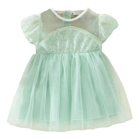 Fsqjgq Baby Girl Clothes Pink Toddler Dress Boho Easter Dresses Green Toddler Girls Short Sleeve Lace Tulle Princess Dress Dance Party Dresses Clothes 90
