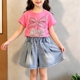 thumbnail image 2 of CAZOFW Summer Toddler Girls 2 Piece Outfits,Cotton Short Sleeve Top and Jean Shorts Set,Size 3-4t, 2 of 6
