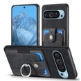 thumbnail image 2 of For Google Pixel 10 Pro XL Phone Case Wallet with Card Holder,PU Leather Metal Ring Buckle Holder Kickstand  Women Men Magnetic Cover,Black,For Pixel 10 Pro XL, 2 of 7