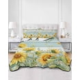 thumbnail image 2 of Quilts King Size Bedding Set, Sunflower Lightweight Quilted Comforter, Summer Eucalyptus Botanical Floral Teal Wood Soft Reversible Bedspread Coverlet with Pillow Covers for All Season, 96" x 106", 2 of 7