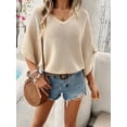 thumbnail image 3 of XCHQRTI Women's Hollow Out Knit Tops V Neck Batwing Short Sleeve Sweater Cover Ups, 3 of 6