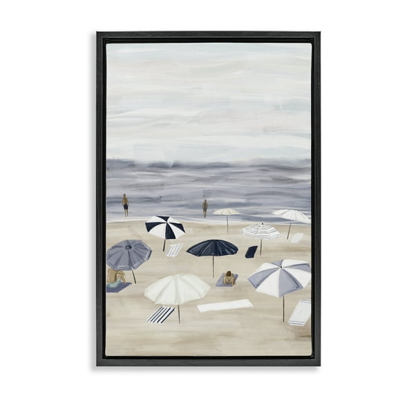 Stupell Industries Summer Beach Umbrellas Nautical & Beach Painting Black Floater Framed Canvas Art Print Wall Art, 17 x 25