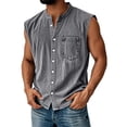 thumbnail image 2 of Men's Vintage Denim Vest With Stand Collar And Button Front, Sleeveless Casual Jean Shirt Featuring Chest Pocket Gray XL, 2 of 6