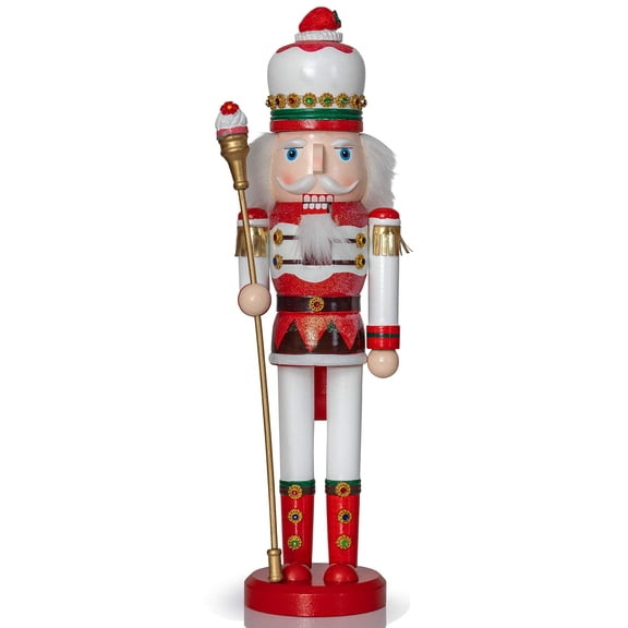 Ornativity Strawberry Toy Soldier Nutcracker – Red Wooden Strawberry Hat with Cupcake Scepter King