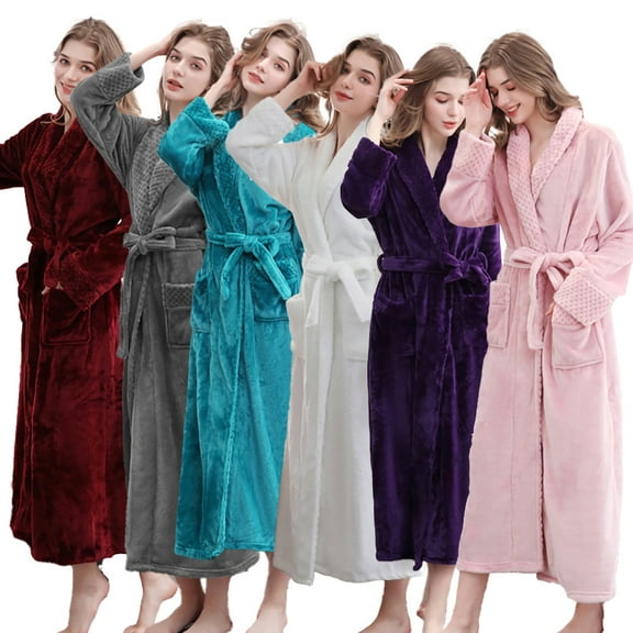 Zoeecloth Men Women's Robes Long Fleece Bathrobe Plush Robe Soft Winter Warm Pajamas Loungewear M-3XL