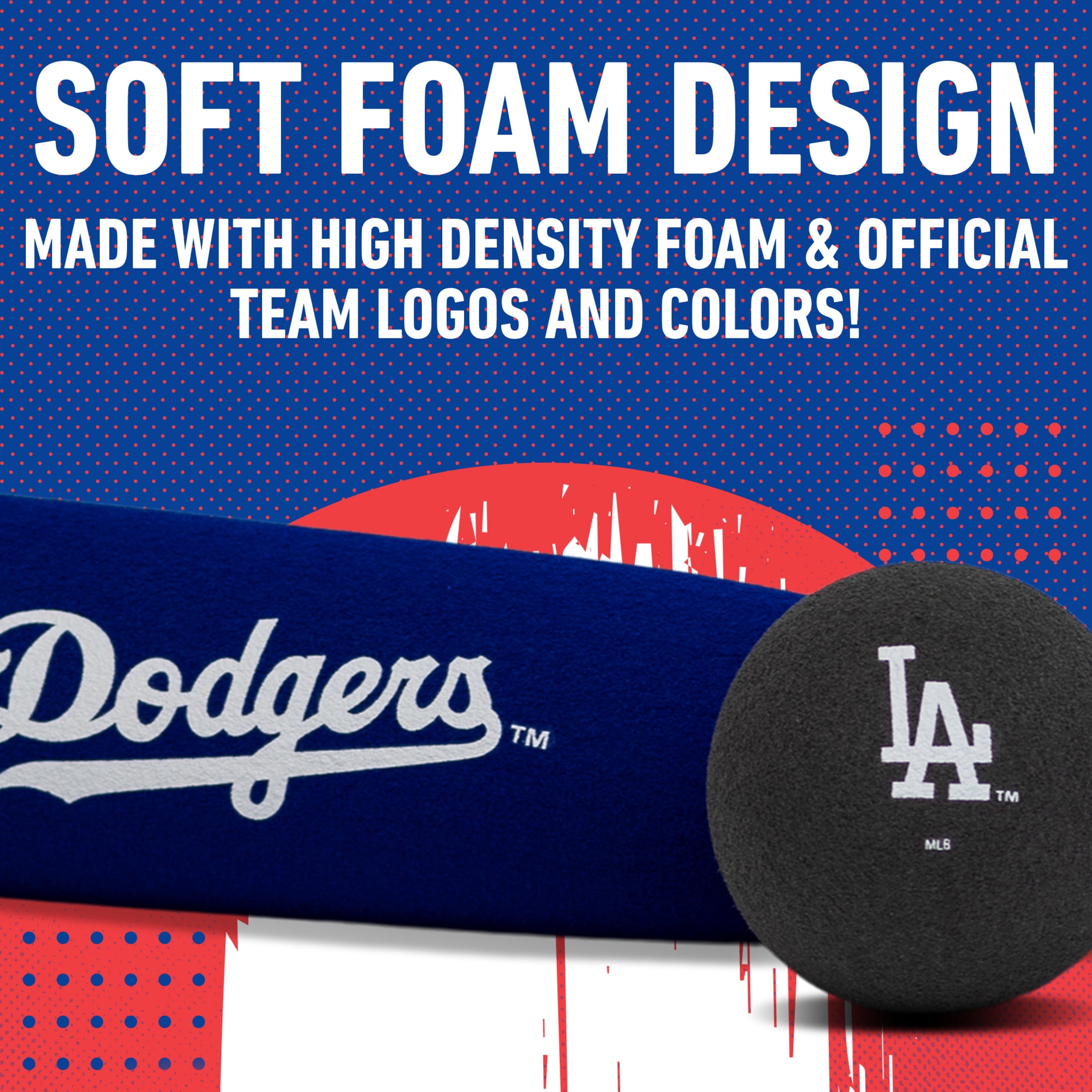 Franklin Sports MLB Los Angeles Dodgers Foam Bat + Ball Set, 21 in