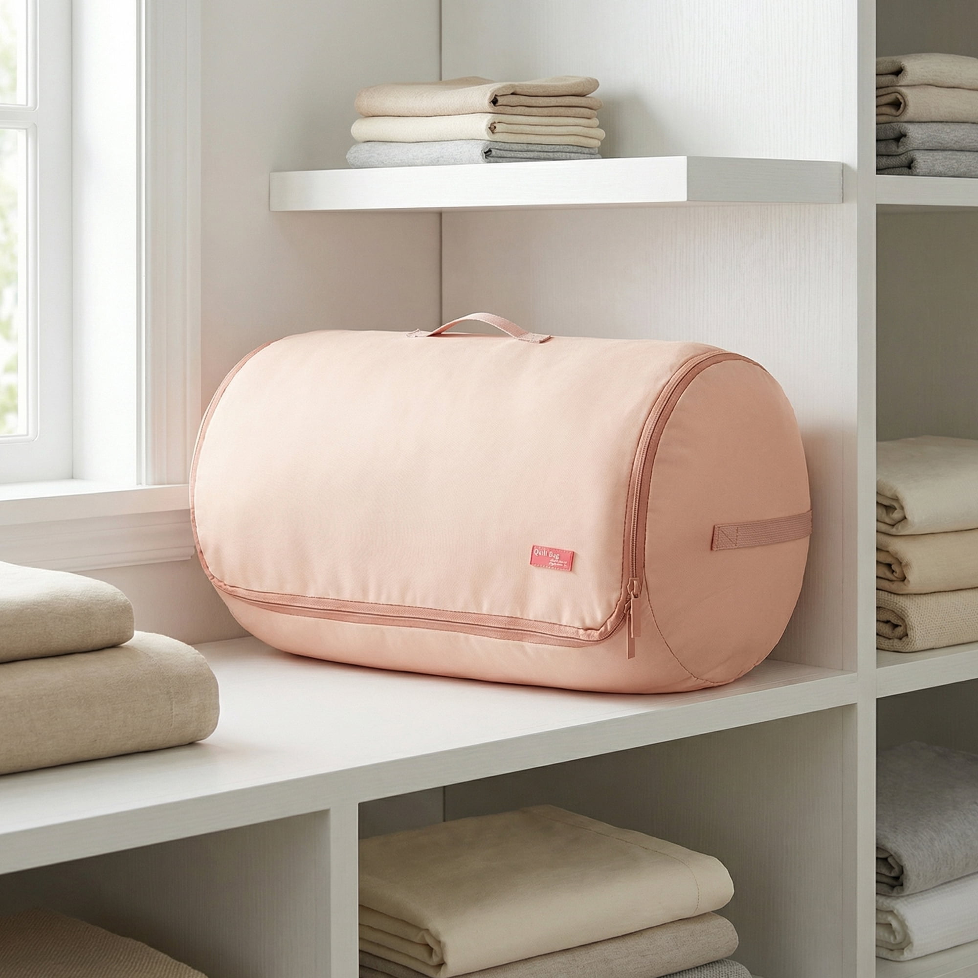 Unique Bargains Clothes Storage Expandable Cylinder Moving Bag Pink 13.4"x13.4"x19.7"