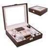 12 Grid Watch Box Glass Top Display Jewelry Organizer Storage Case PU Leather Coffeee