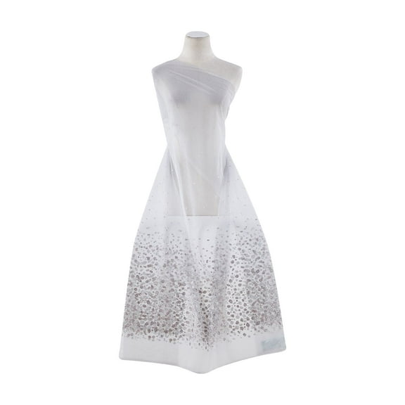 Zelouf One Sided Gliter Stone W Two Tone Glitter On Tulle , Sewing, DIY, Crafts Fabric by the Yard, Pale Platinum, 3 Yard