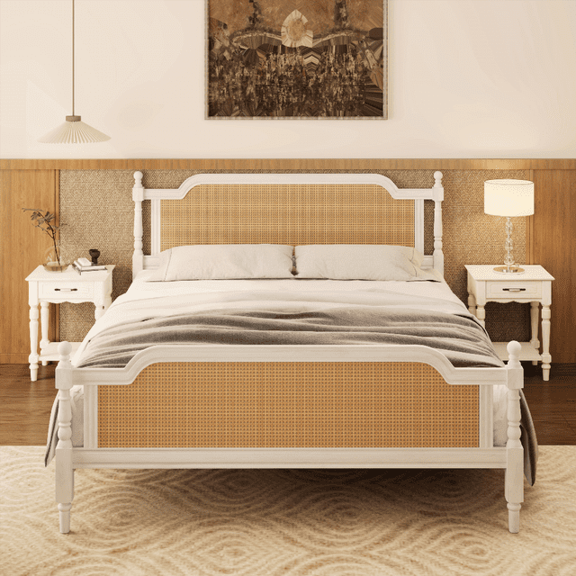 Timeless Charm Bed in Solid Pine & Rattan Polyester with Durable Construction