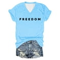 thumbnail image 4 of Freedom T Shirt Women V Neck Short Long Sleeve Letter Prints Basic Top Fashion Tee Breathable Stretch Classic Casual Comfort Fit Daily Wear, 4 of 5