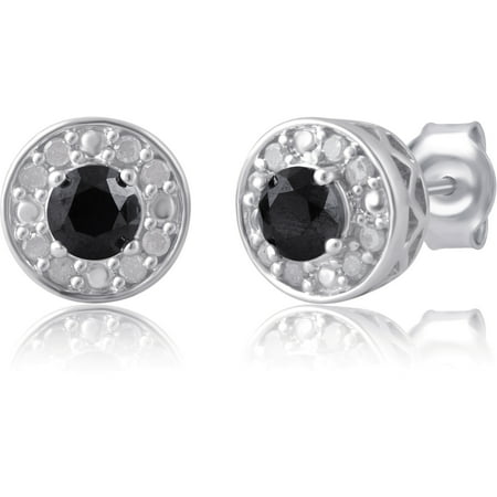 1/2 Carat T.W. Round Black and White Diamond Sterling Silver Cluster Stud Earrings