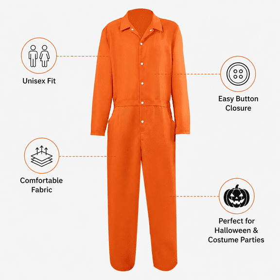 Festive Find Store Orange Jumpsuit Costume for Teens and Adults Size Small Halloween Cosplay Outfit Unisex Teen Costume
