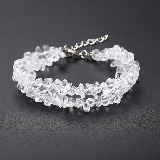 Nvzi Pulsera de cuentas hecha a mano, adecuada, pulsera de cristal de piedra natural de doble capa (blanca)