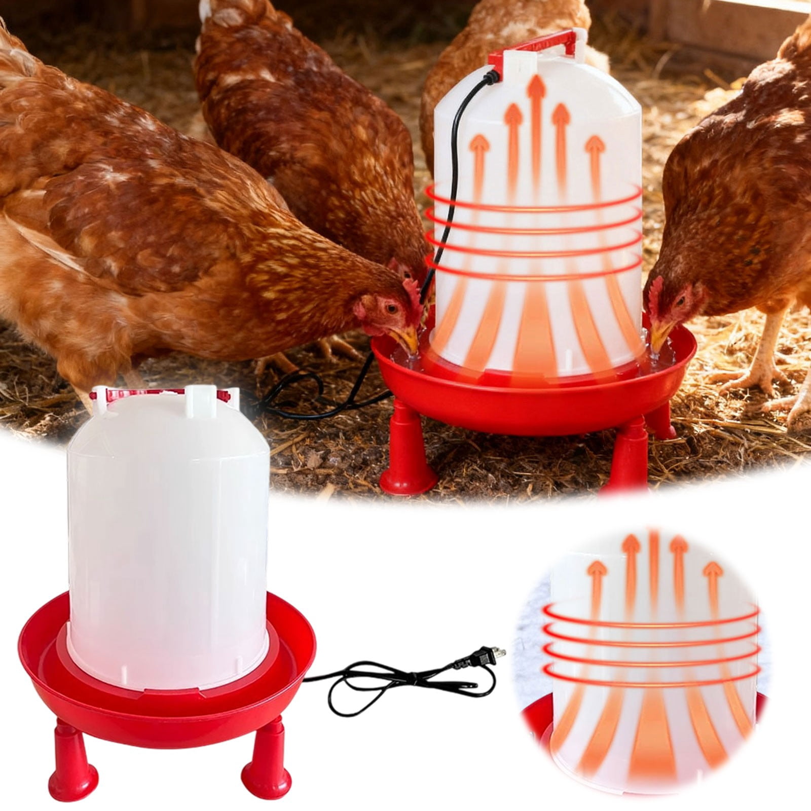Outdoor Heated Chicken Waterer Poultry Bath Drinking Water Heating Poultry Feeder Heating Hood Machine Hanging Indoor Outside Home Garden Presents For Poultry Lovers