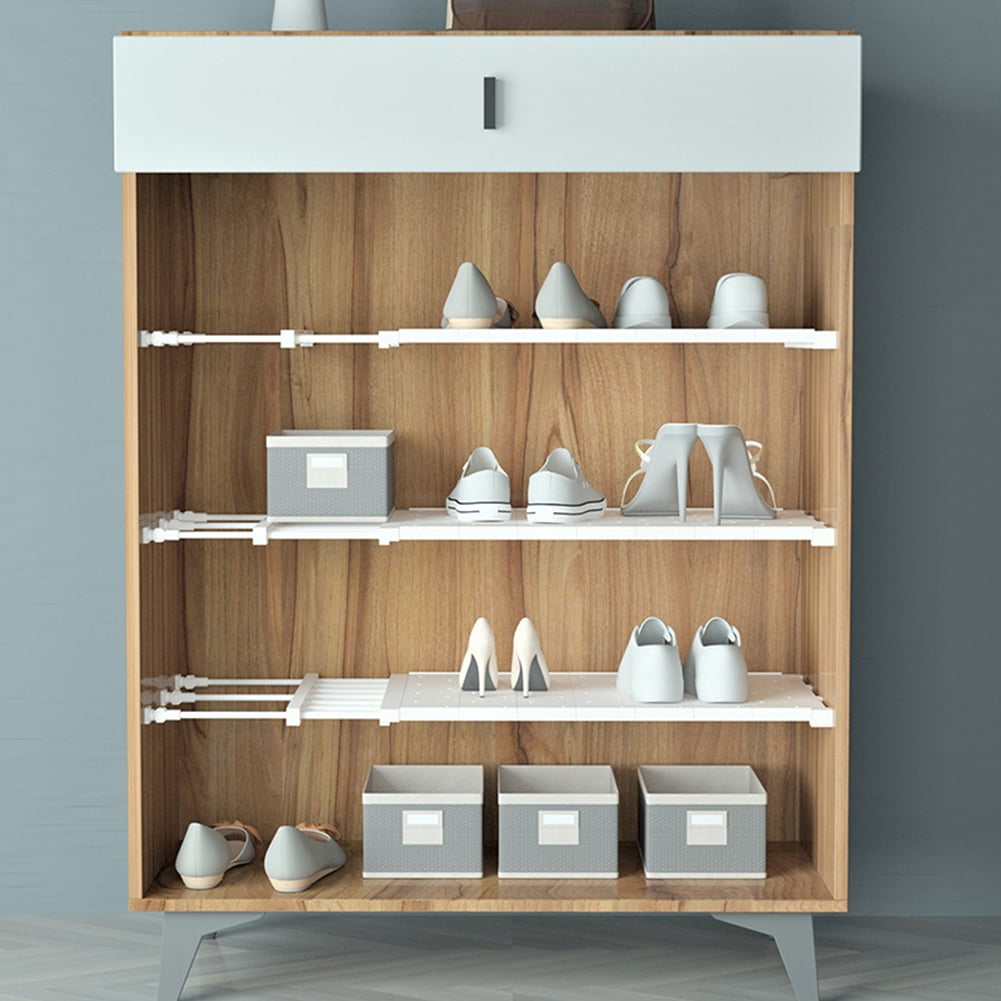 fregthf Closet Shelf Wardrobe Storage Rack Retractable Airing Cupboard Organiser for Kitchen Bookcase White 48-75cm
