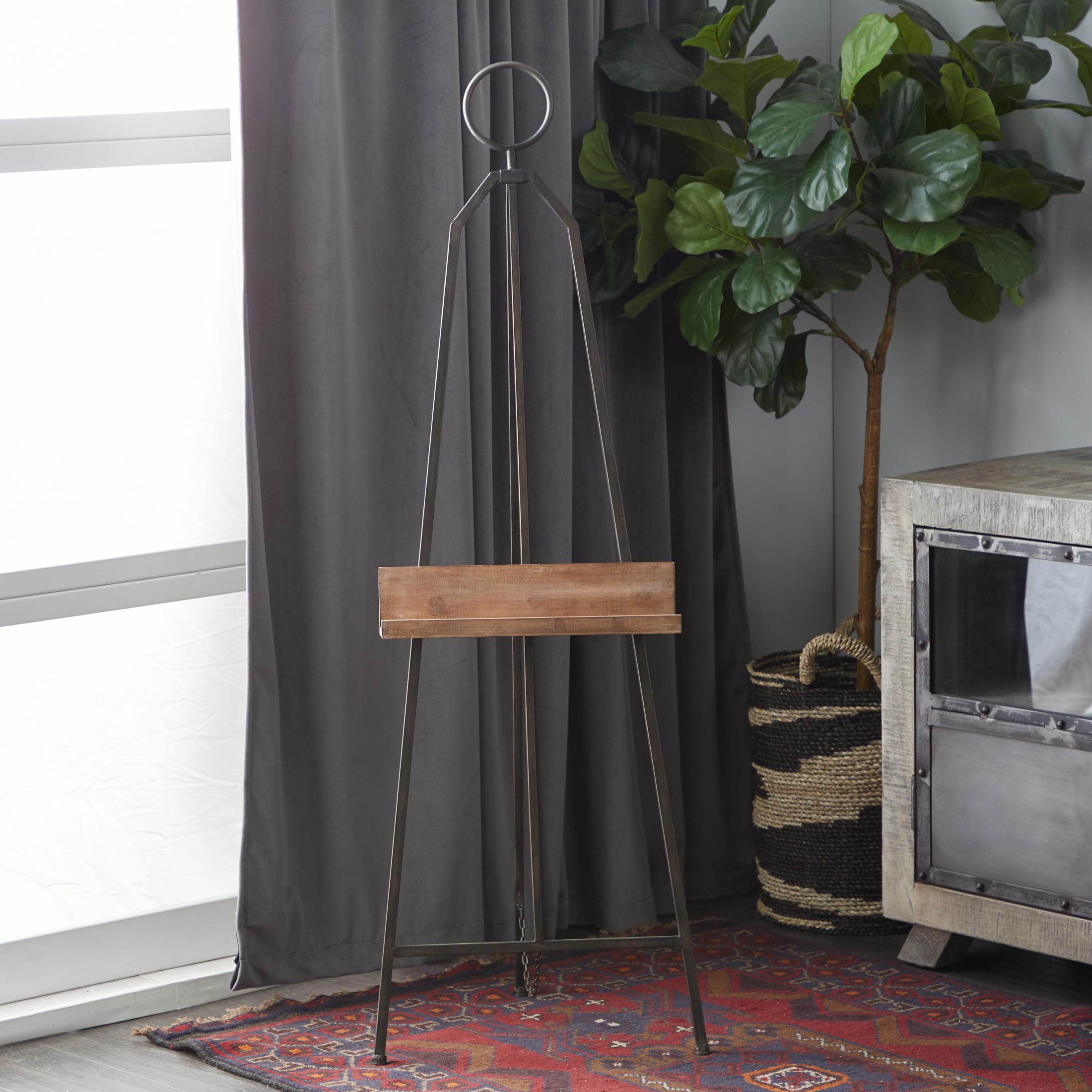 DecMode Black Industrial Extra Large Standing Metal Easel, 16"W x 52"H,for Canvas Holder, Signs, Mirrors and Message Boards