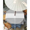 thumbnail image 3 of Outdoor Tablecloth with Umbrella Hole, Haze Blue Grey Stripe Spillproof Waterproof Outdoor Table Cover, Modern Art Horizontal Striped Patio Tablecloths for Party/Garden/Picnic, Round 54 inch, 3 of 9