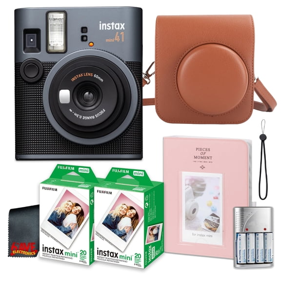FujiFilm Instax Mini 41 Instant Camera Bundle With Fuji Instax-Instant-mini Film Value Pack (40 Sheets)   Photo Album – 64 Pockets   Vintage Style Compatible Carrying Case Brown   More