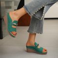 thumbnail image 6 of CYMMPU Women's Metal Accent Open Toe Wedge Slide Sandals, Slip On Platform Comfort Mules, Casual Outdoor Summer Beach Walking Footwear Green 42, 6 of 7