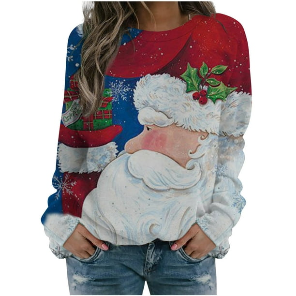 Essentials Shirt Womens Tops Dressy Casual Graphic Print Size Pullover Comfy Soft Cute Sweaters T-Shirts Sudadera Navidad Mujer - Walmart.com