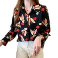 thumbnail image 4 of Camisa de lunares para mujer con estampado floral, manga larga, botón, top informal suelto, negro, L Yuarrent AP001442-03, 4 of 7