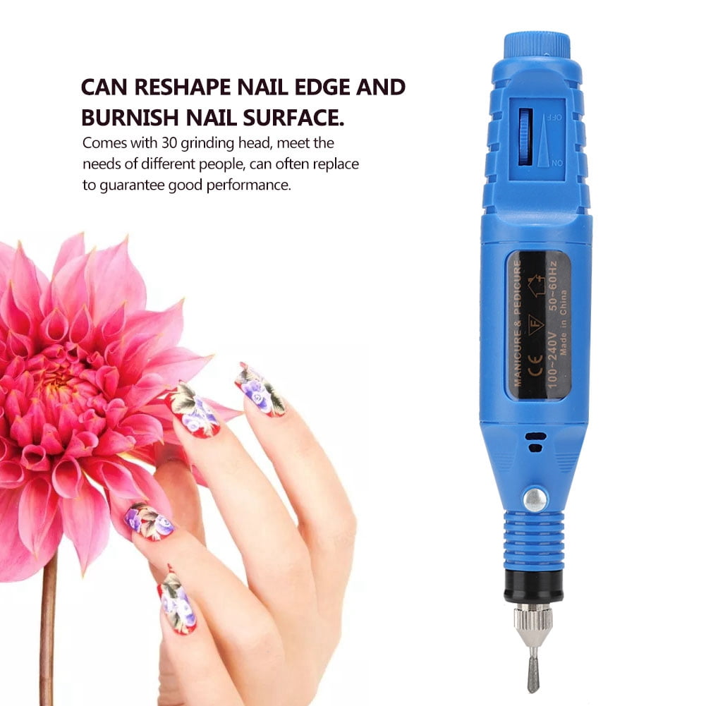 Riousery Professional Electric Manicure Nail Toe Drilling Machine with 30Pcs Grinding Head Set, High Speed Portable Efile for Acrylic Nails and Gel Polish Removal, 100-240V Blue (8.6 inches / 22 cm)