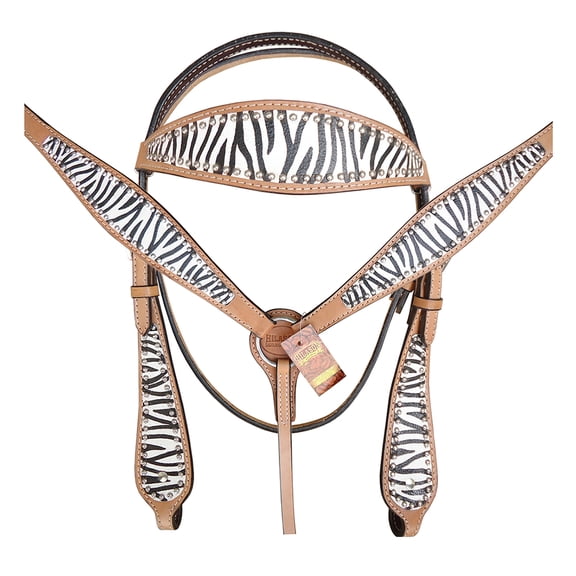 HILASON Western Horse Leather Headstall and Breast Collar Tack Set Zebra| Bridle for Horses | Headstalls