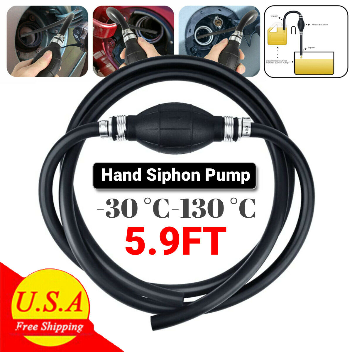 Liquid Oil Water Fluid Transfer Siphon Hand Pump Kit Manual Fuel Gas