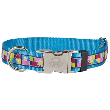 Daisy Block Collar Country Brook Design® Premium Daisy Blocks Woven Ribbon on Ice Blue Dog Collar Limited Edition ()