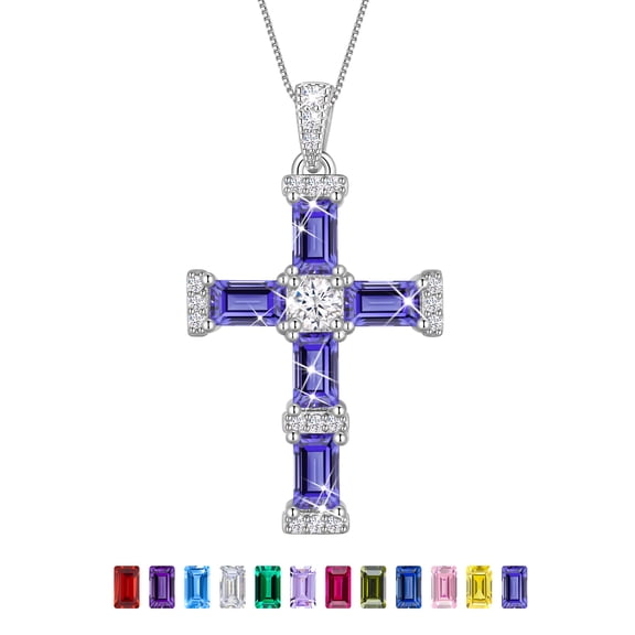 Beautlace Birthstone Cross Necklace for Women,925 Sterling Silver Plated Cross Pendant,December Tanzanite Birthstone Necklace Jewelry Gift for Mom Wife Girlfriend Birthday Mother’s Day Christmas