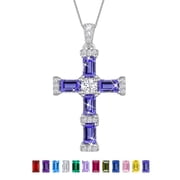 Beautlace Birthstone Cross Necklace for Women,925 Sterling Silver Plated Cross Pendant,December Tanzanite Birthstone Necklace Jewelry Gift for Mom Wife Girlfriend Birthday Mother’s Day Christmas