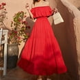 thumbnail image 4 of Robe de Vacances Couleur Unie Robe à Épaules Dénudées Femme Longue Robe Décontractée de Plage Longue Robe, Rouge, m, 4 of 7