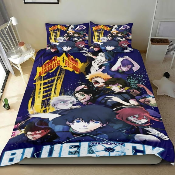 Blue Lock Themed Bed Sheet Set Three Piece Set 53x79 In ches Comfortable And Skin Friendly Unique Design Creating A Star Studded Night Home Decor Gifts For Family Friends fans