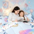 thumbnail image 4 of meiyoeat Axolotl Rainbow Letter T Full Size Comforter Sets for Girls, Kawaii Ocean Sea Life Bedding Comforter Set, Blue, Star Reversible, 3 Pieces, 1 Comforter and 2 Pillowcases, 4 of 6