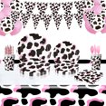 thumbnail image 3 of Vajilla de fiesta de cumpleaños con diseño de vaca negra y rosa, decoración con globos triangulares, suministros desechables para fiestas de cumpleaños, 3 of 5