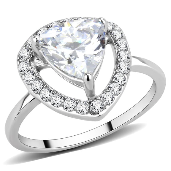 High polished (no plating) Stainless Steel Ring with AAA Grade CZ in Clear for Women Clear Stone Color Style TK3699 Size 10
