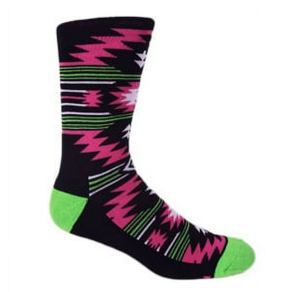 MOXY Socks Black with Hot Pink/Lime Green Aztec Lightning Performance Crew Socks